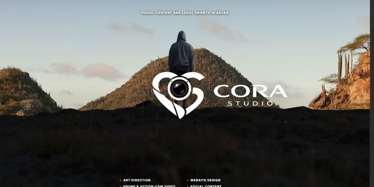 Cora Studio creative website set against the landscape of Aruba